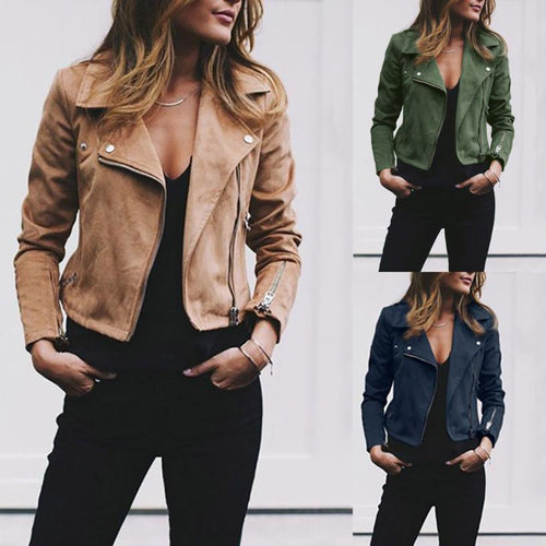 Lapel Diagonal Zipper Jacket