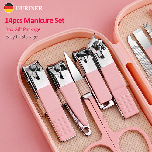 14-Piece Deluxe Manicure & Pedicure Set – Pink & Blue