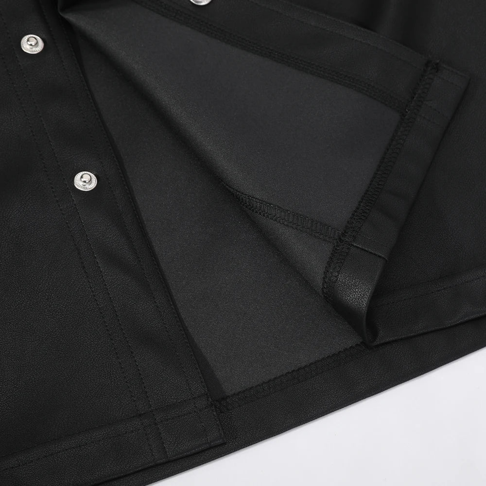 Men's Fashion PU leather shirt Elastic PU leather Police shirt long sleeve
