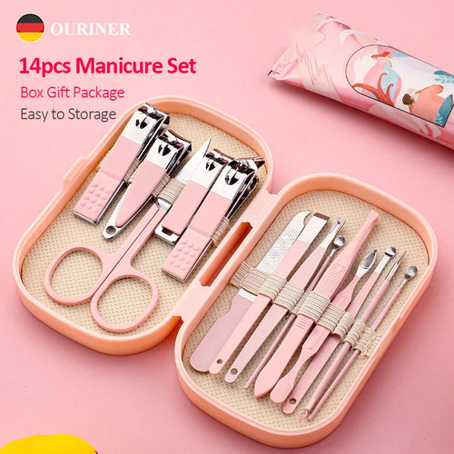 14-Piece Deluxe Manicure & Pedicure Set – Pink & Blue