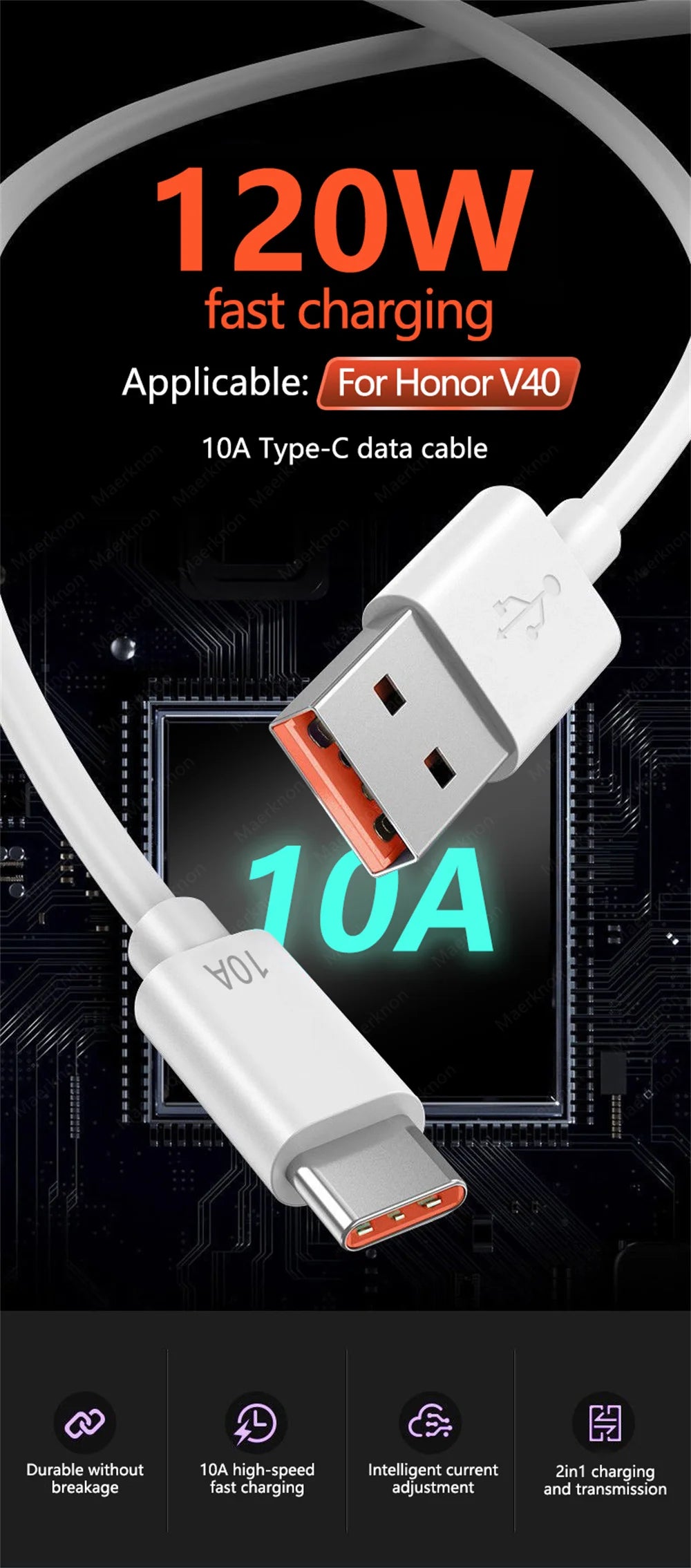 120W 10A USB-C Super Fast Charging Cable